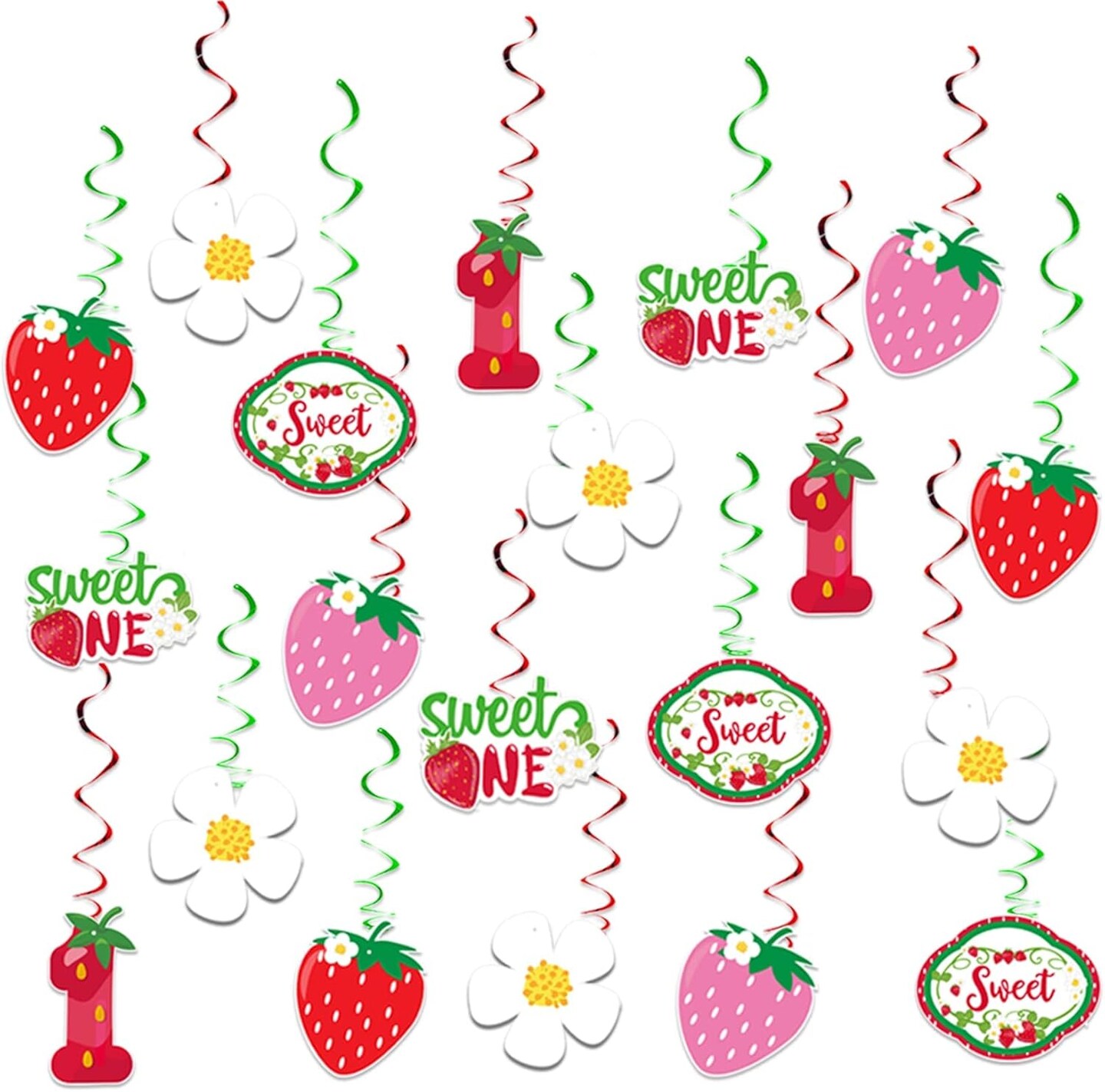 Strawberry Birthday Decorations, 40Pcs Sweet One Hanging Swirls Summer Fruit Decor