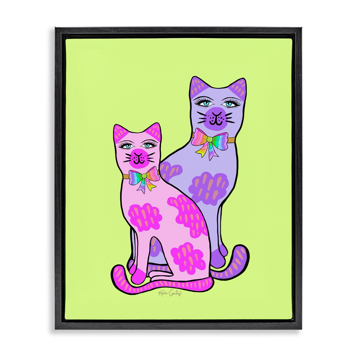 Stupell Industries Funky Bright Cats Floating Frame Design by Katie Conley