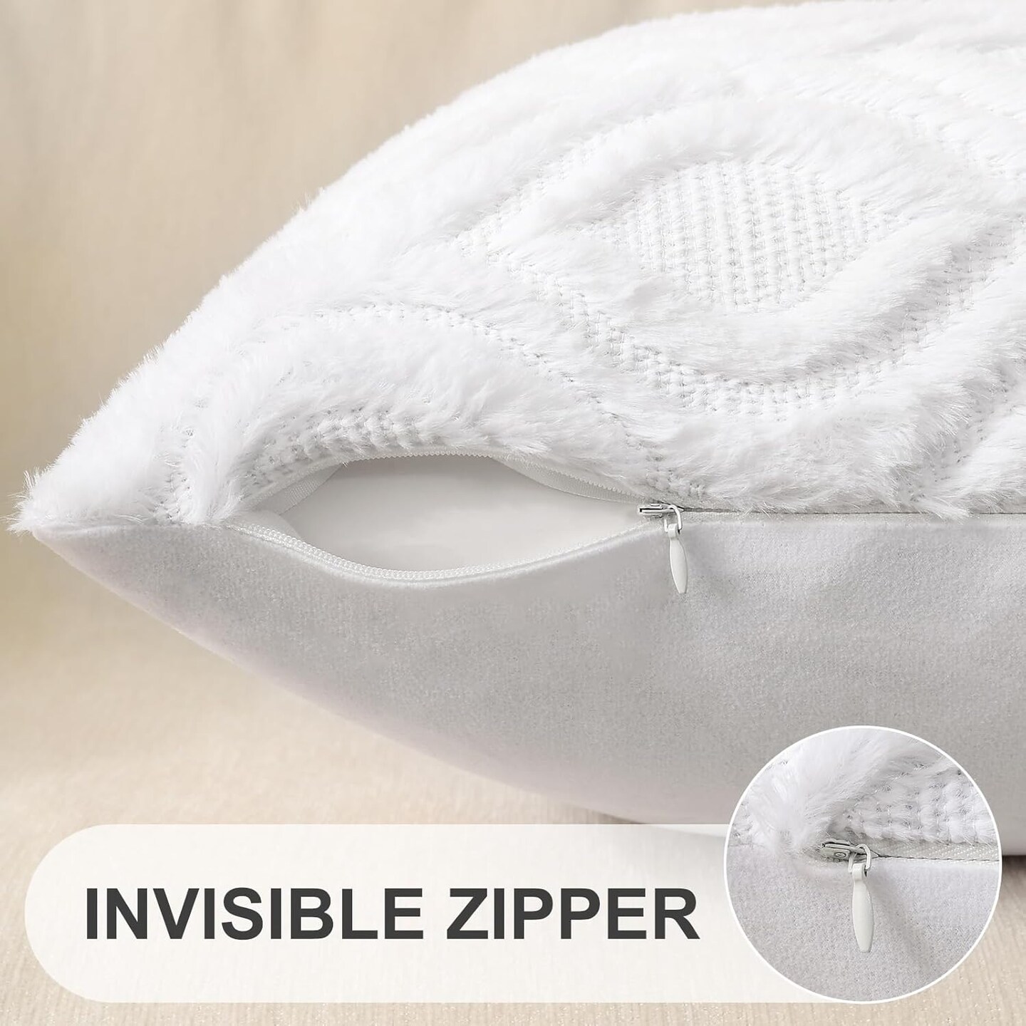 Throw Pillow Covers 18x18 Inch Set of 2, Soft Plush Faux Wool White Couch Pillow Covers, Spring Solid Dyed Accent Pillow Cases for Sofa Bed Living Room Home Decor