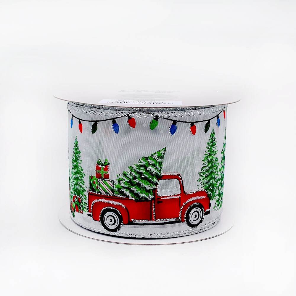 Designer&#x27;s Shop Holiday Tree truck wired ribbon, WR 63-5135 2.5&#x201D; x 10 yard
