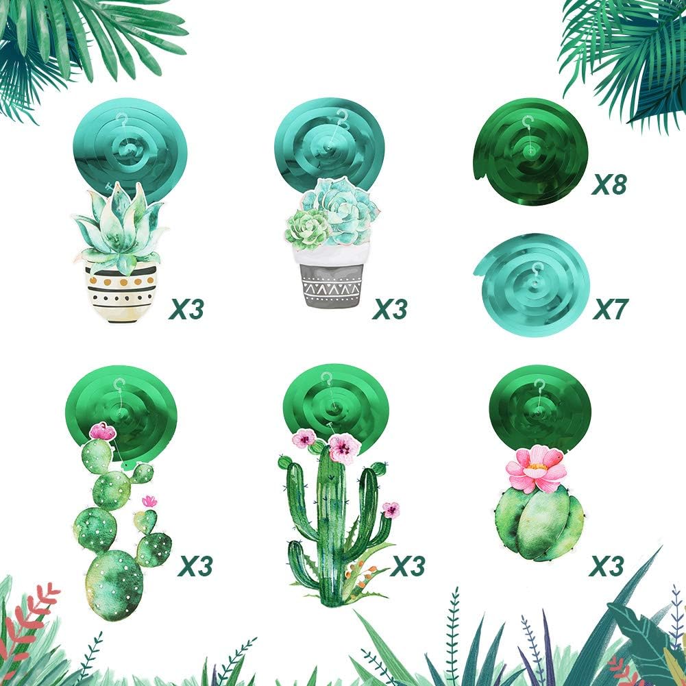 Summer Party Decoration Llama Party Hanging Cactus Swirls Paper Lanterns for Hawaiian Luau Tropical Party Plant Birthday Party Decorations
