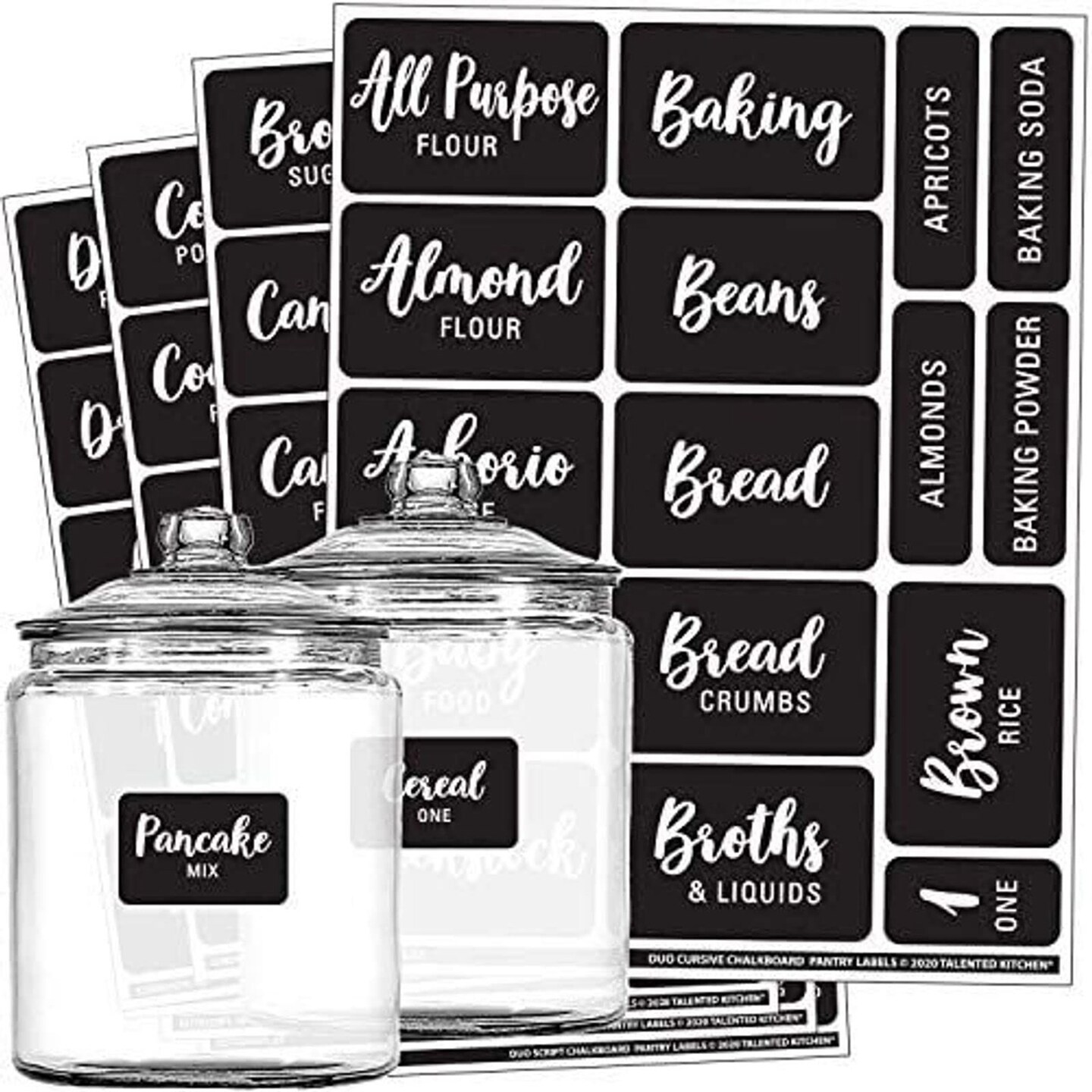 Talented Kitchen 128 Pcs Chalkboard Pantry Labels for Kitchen Organization, Food Label Stickers for Storage Containers, Canister, Jars, Preprinted &#x26; Waterproof