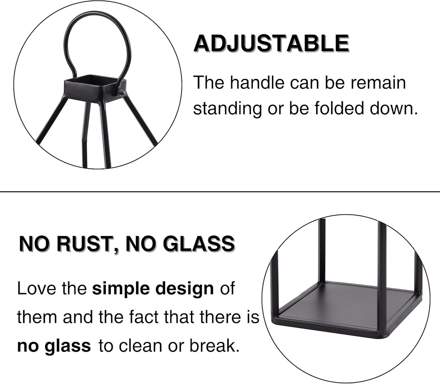 Modern Farmhouse Lantern Decor, 15'' 13'' Set of 2 Black Metal Lanterns, 2 LED 6hr Timer Flickering Flameless Candles, Lanterns Decorative for Outdoor Decor