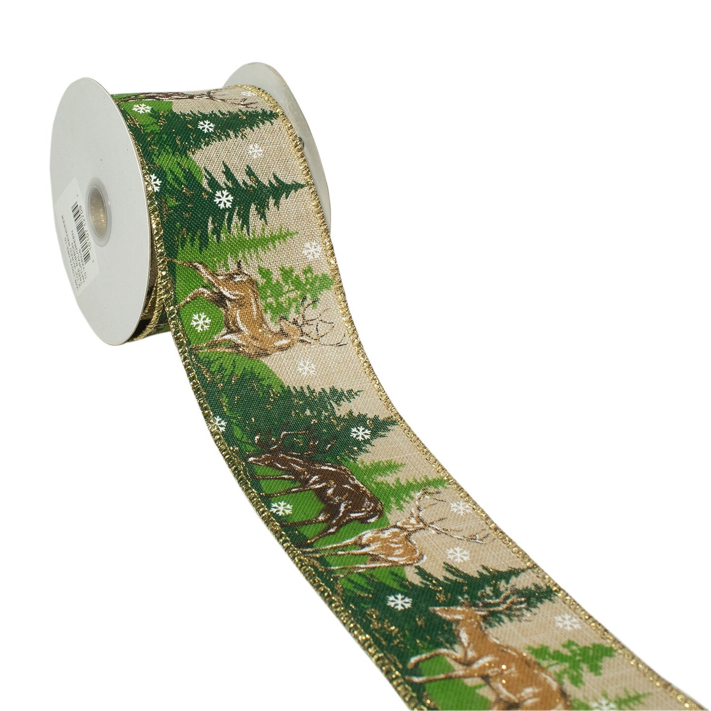 LaRibbons 2 1/2&#x22; Wired Ribbon | &#x22;Reindeer Tree&#x22; - Natural/Green | 10 Yard Roll