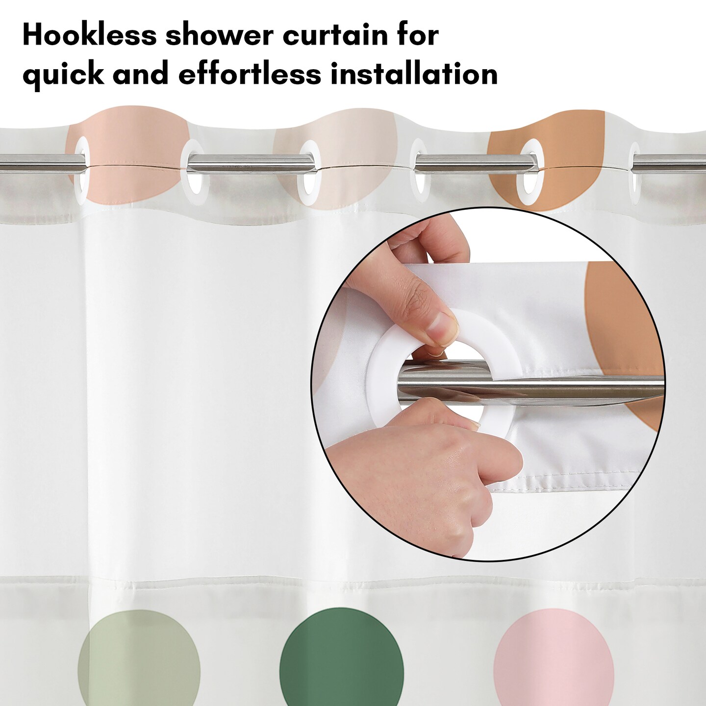 Americanflat 72x75 Hookless Shower Curtain - Polka Dot Green Orange Pink Shower Curtain with Sheer Panel, Snap-In Liner, and Grommets