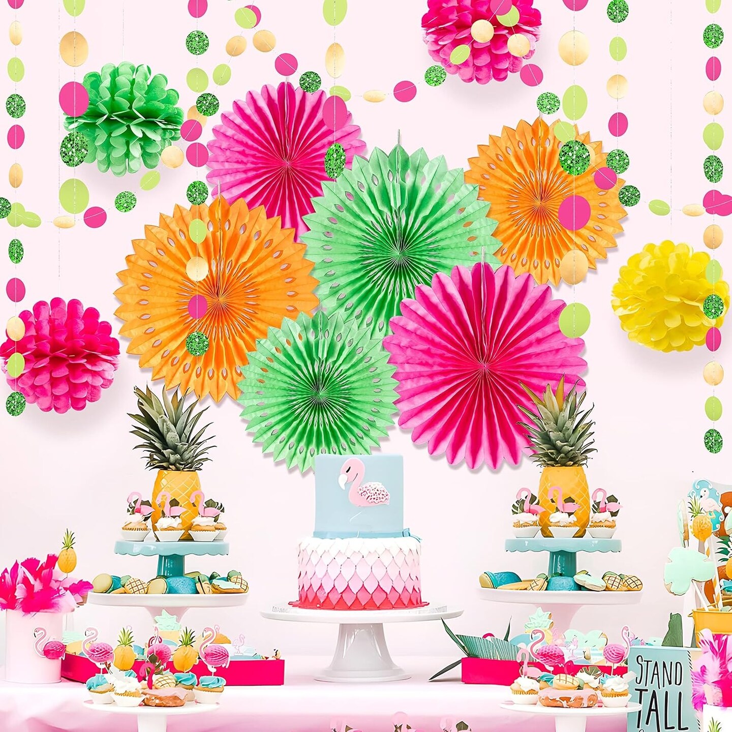 12 pcs Tropical Decoration Paper Fans for Party Decoration