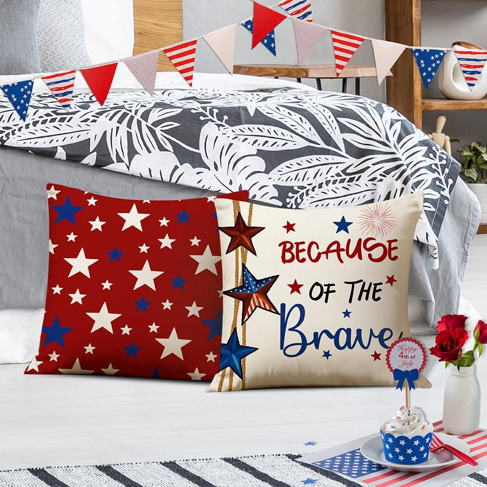 Set of 4 Throw Pillow Covers for 4th of July Decorations