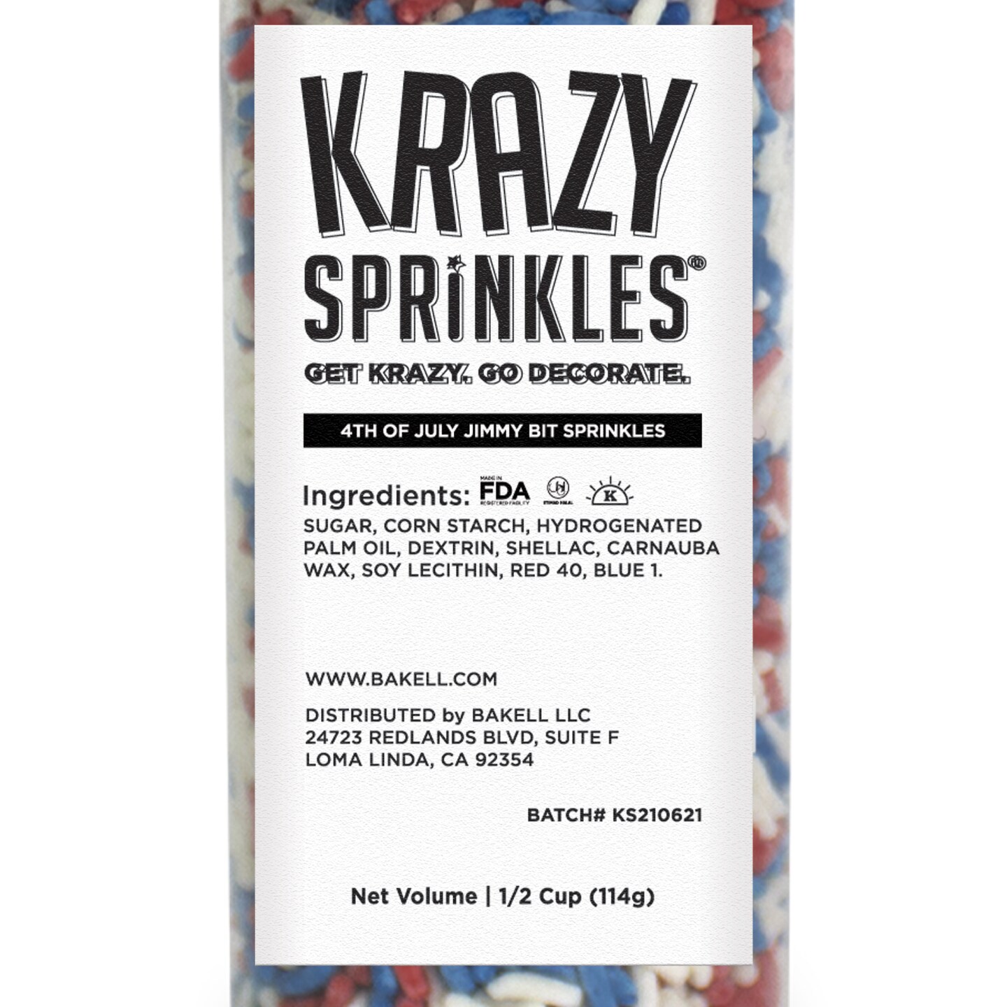 Krazy Sprinkles - 4th of July Jimmies Mix (1/2 Cup, 1x Jar) for Cakes, Ice Cream &#x26; Cookies