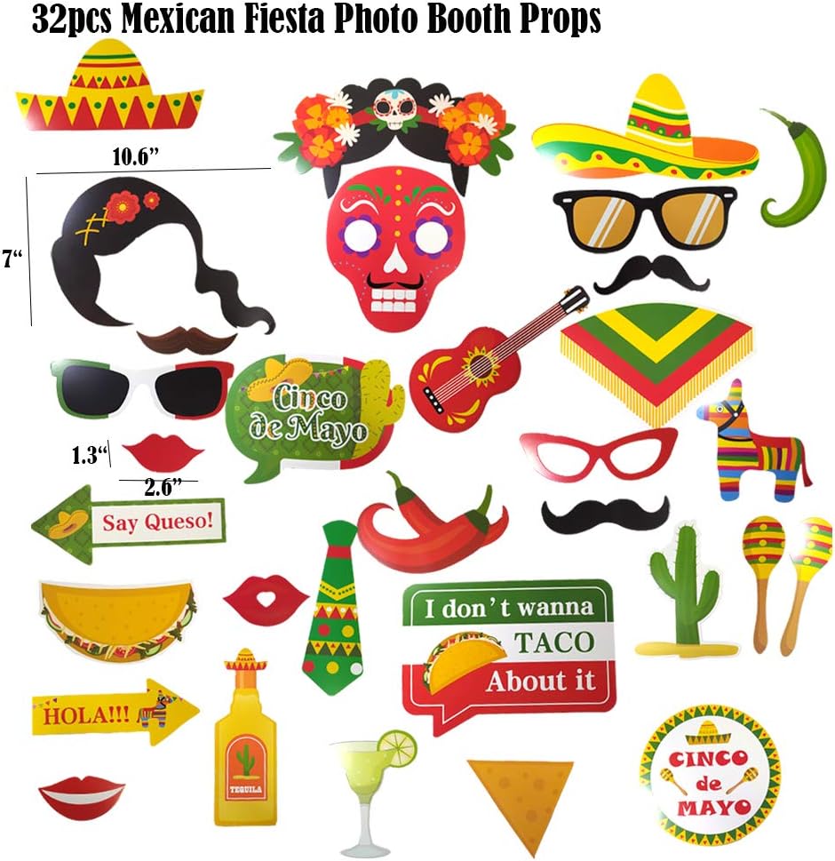 32 pcs Fiesta Mexican Photo Booth Props