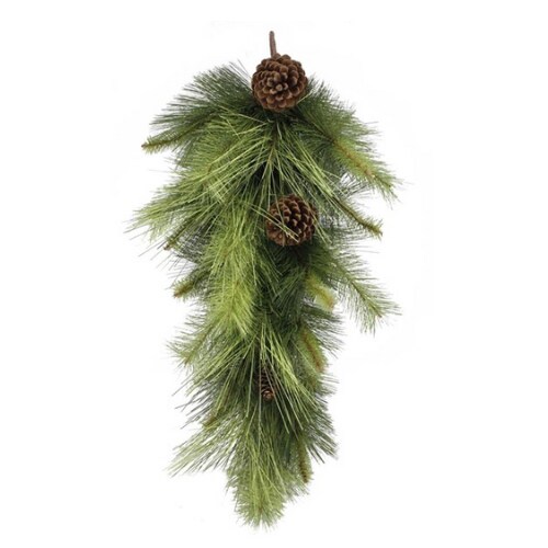 30&#x22; Artificial Mixed Pine Teardrop with Pinecones - Rustic Winter Swag for Holiday Decor &#x26; Wreath Making - XX2232