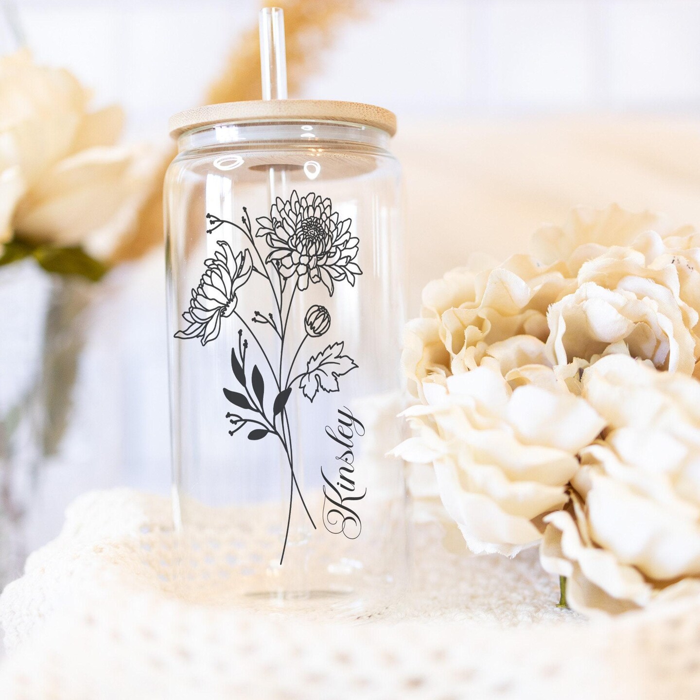Iced Coffee Glass Cup with Personalized Birth Month Flower and Name - Gift  for Her Birthday, Mothers Day Gift, Bridesmaid Gift Ideas | MakerPlace by  Michaels