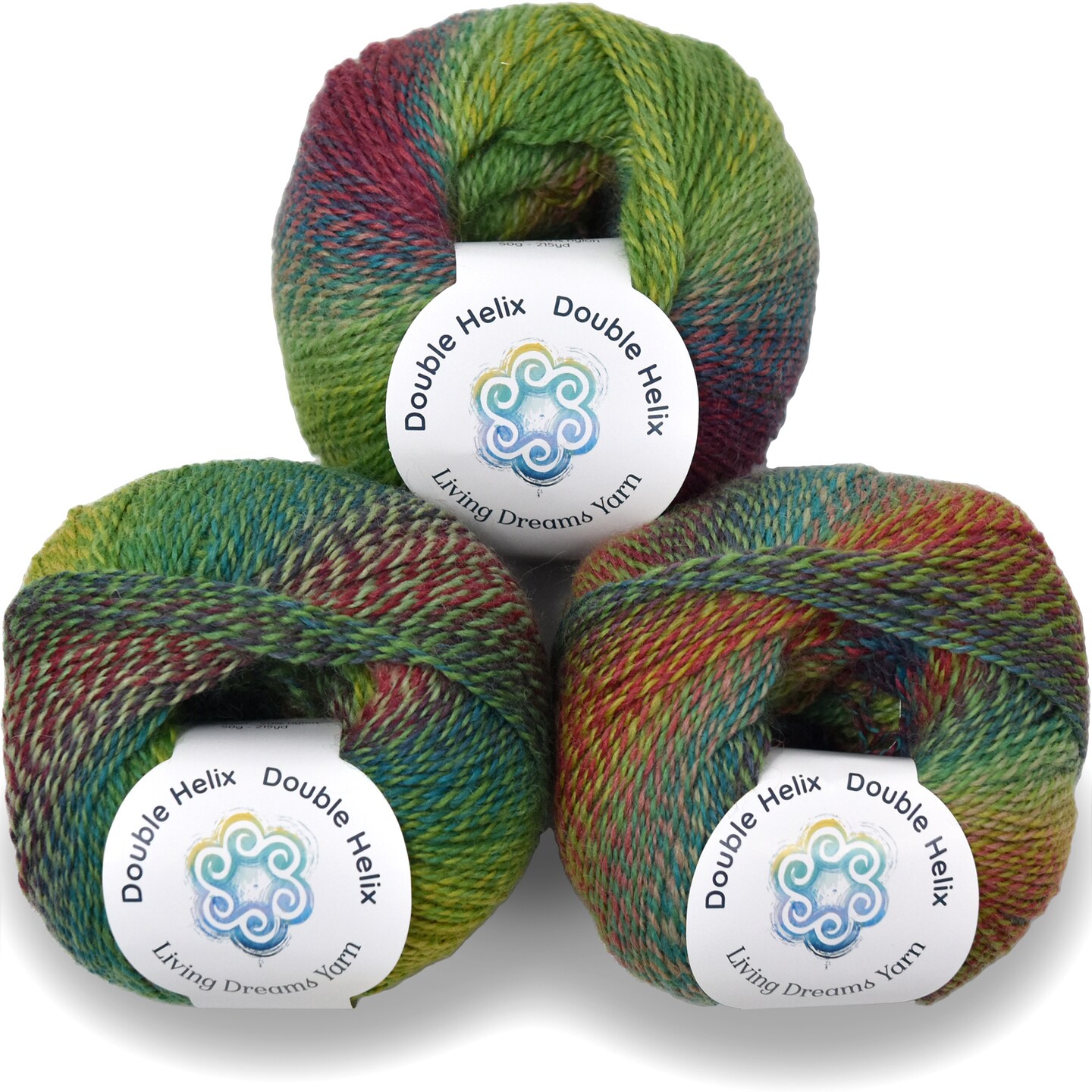 Double Helix by Living Dreams Yarn. Soft, Colorful Wool Yarn for Crochet, Knitting, Weaving. Self-Striping Sport Weight Yarn, 3 Pack, 150g