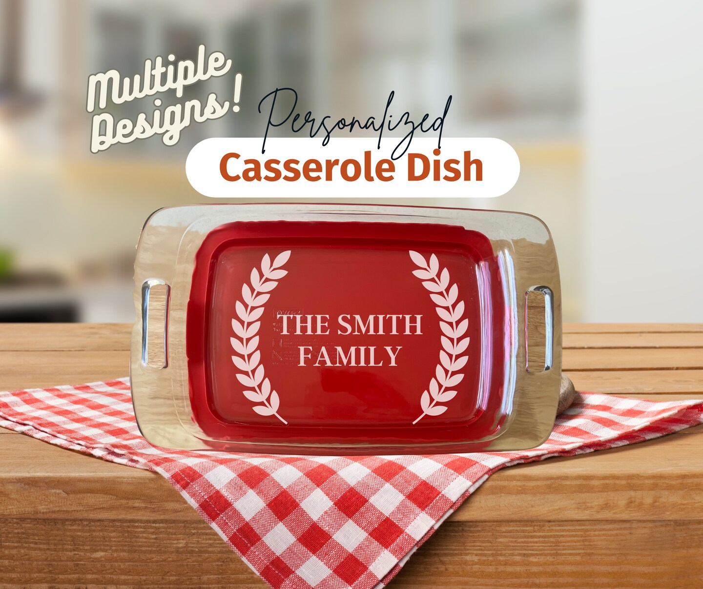 Casserole Baking Dish With Lid, Personalized Etched Glass ,Engraved  ,Wedding Gift, Birthday Gift For Mom, Friend Gift, Housewarming  MakerPlace by
