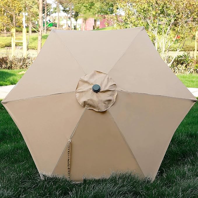 Patio Umbrella, Yard Umbrella Push Button Tilt Crank (Tan)