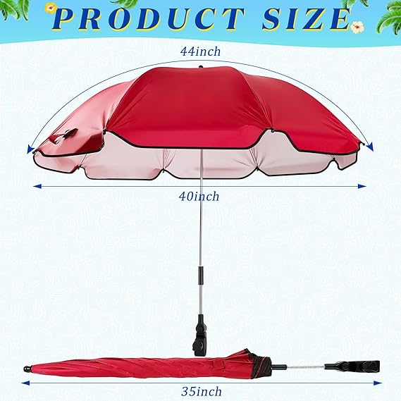 Summer Umbrella with Universal Clamp 44&#x22; UPF 50+ Portable Clamp on Beach