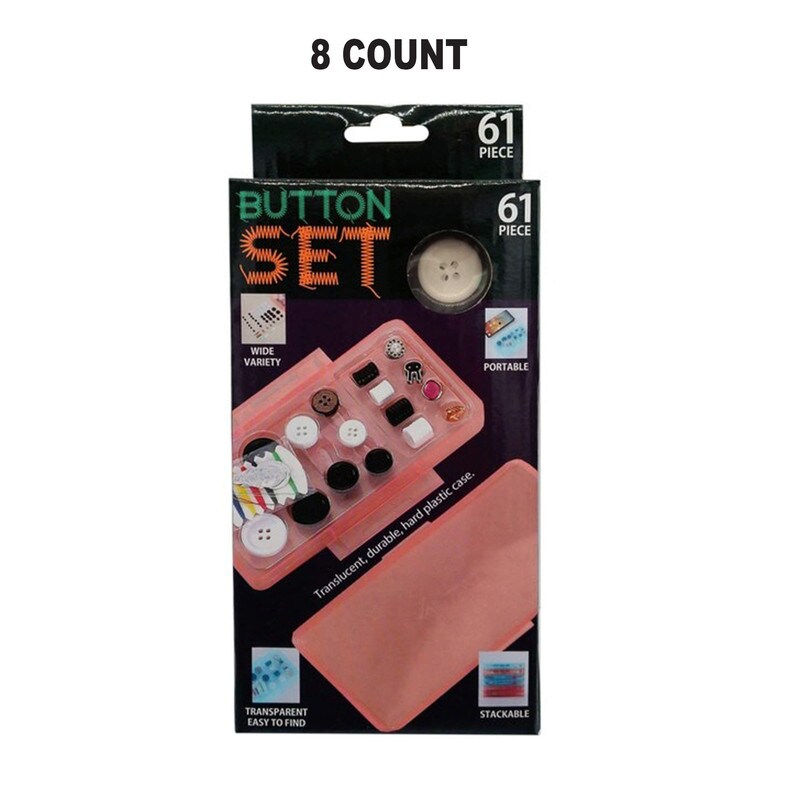 BUTTON SET&#xAE; 61 Piece Sewing Kit Buttons Needles Thread &#x26; Snap Closures