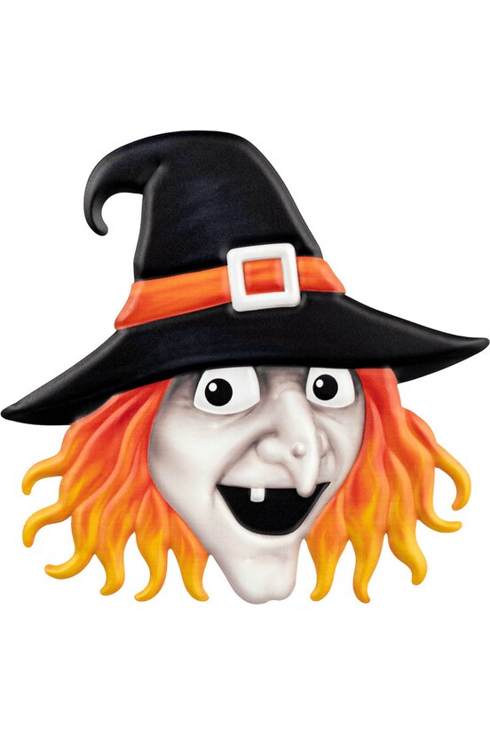 12&#x22; Metal Embossed Sign: Witch Head (Grey)