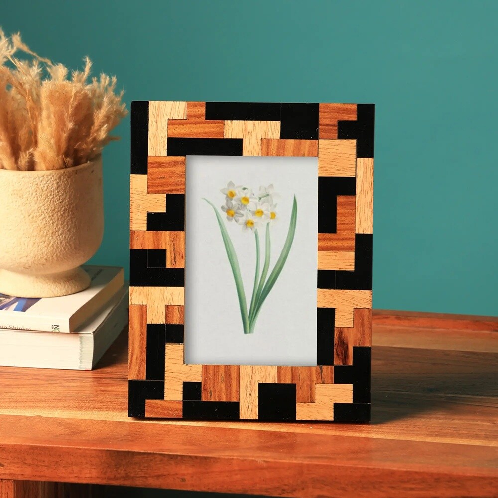 Black Resin with Sheesham &#x26; Mango Wood Photo Frame/Picture Frame - 4&#x22; X 6&#x22;