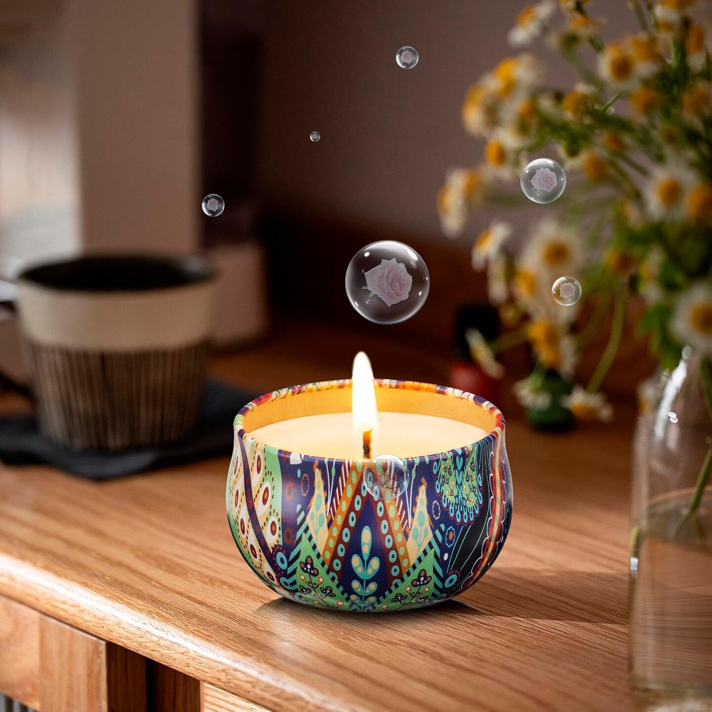 3 Pack Scented Candles, 2.5 oz Aromatherapy Candles with Floral Scents,Soy Candles Set with 72H Burning Time,Ideal Gift for Women (Lavender+Vanilla+Rose)