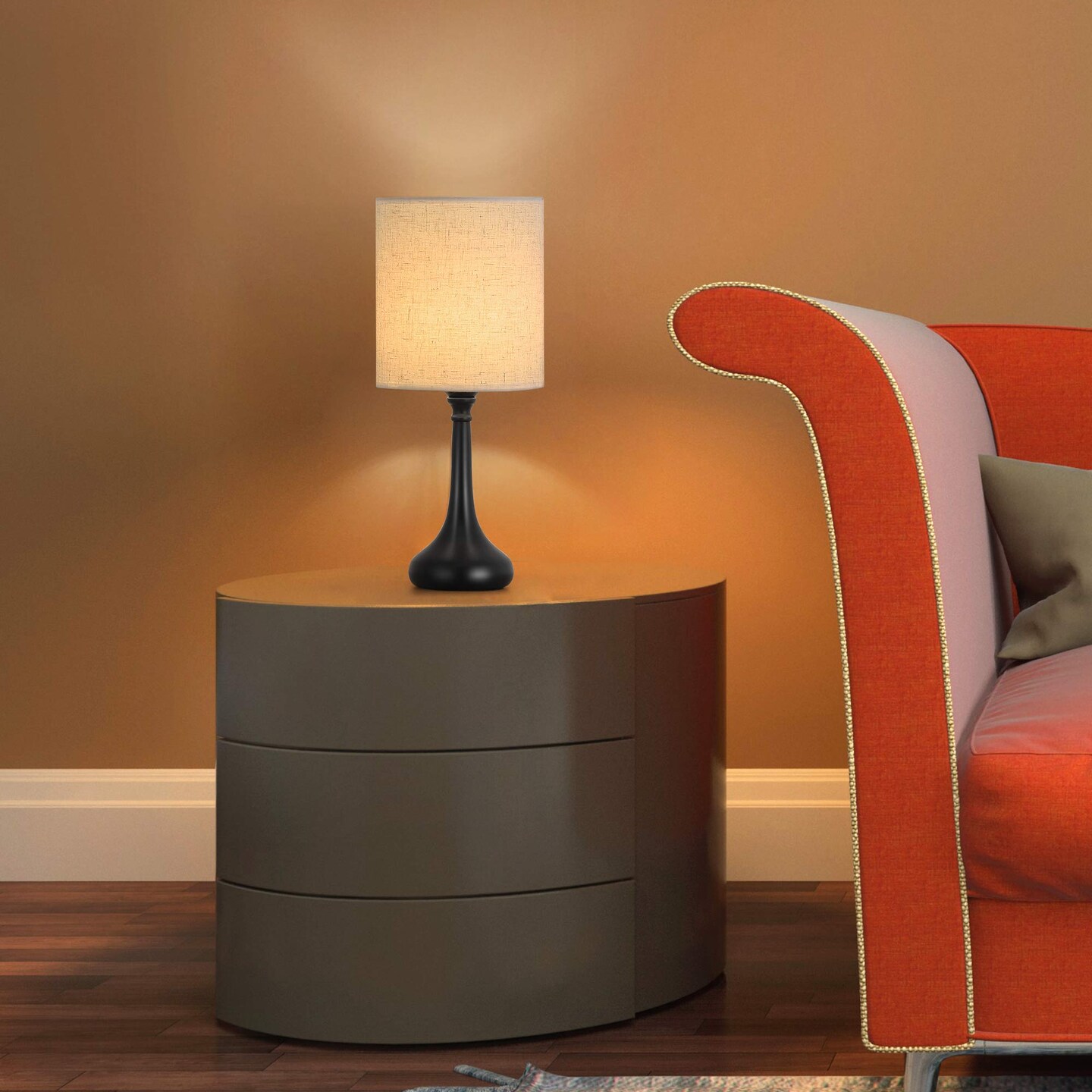 Set of 2 Modern Black Table Lamps &#x2013; Compact Nightstand Lamps with Fabric Shade for Bedroom, Office, and Living Room