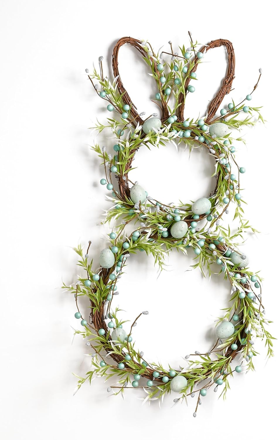 Easter Bunny Spring Wreath with Egg, Twig and Berries Green Rabbit Easter Wreath for Front Door Decorations Home Farmhouse Outdoor Indoor Wall Mantel Window