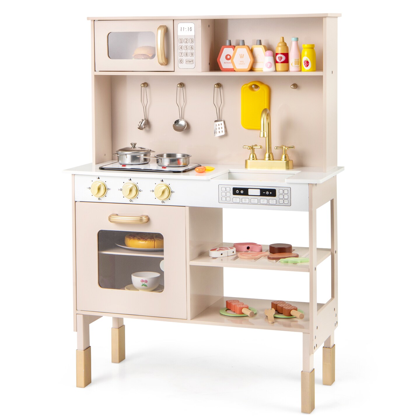Height Adjustable Play Kitchen with Microwave, Lights, and Sounds