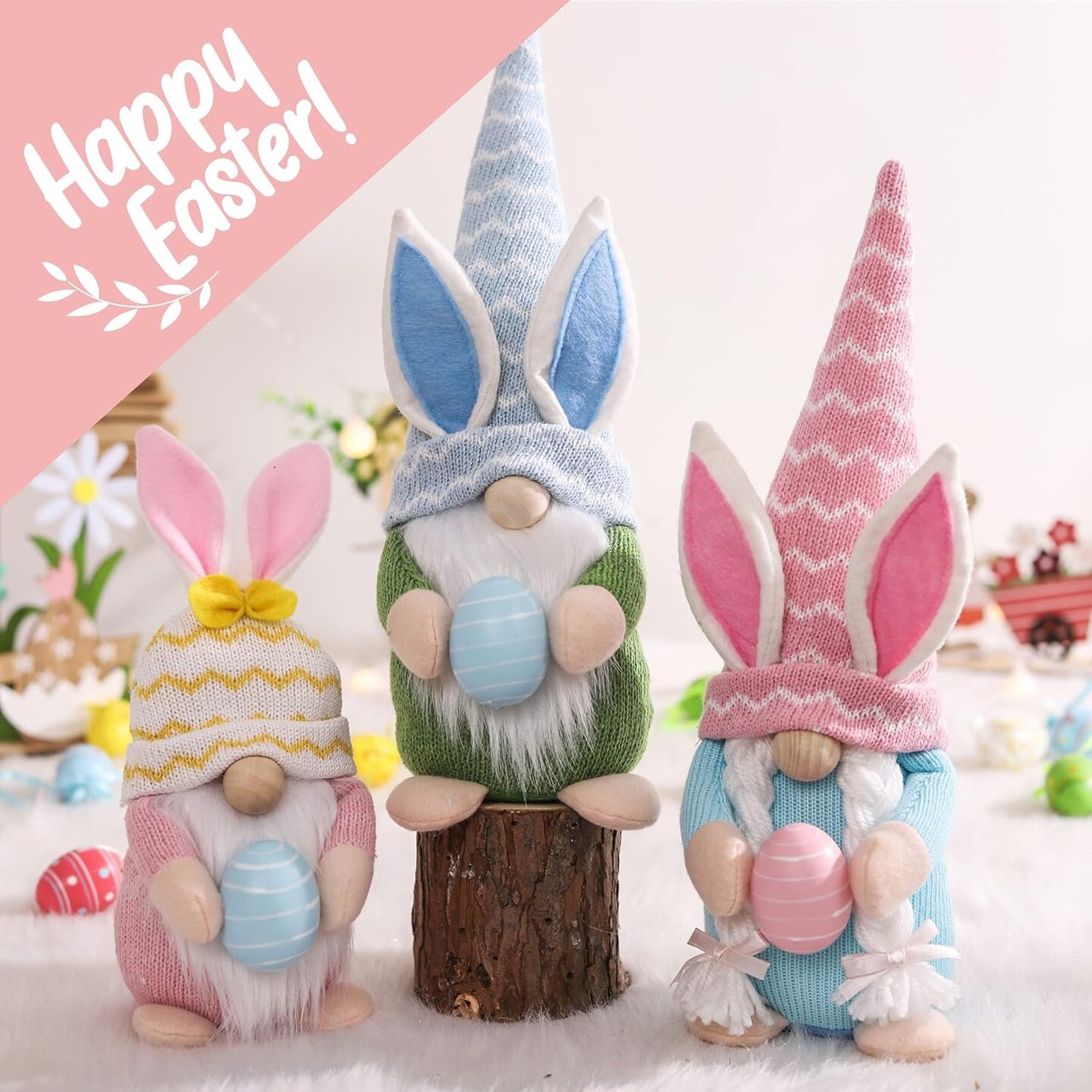 Easter Gnomes Plush Decoration, 3 PCS Spring Bunny Dolls with Egg Handmade