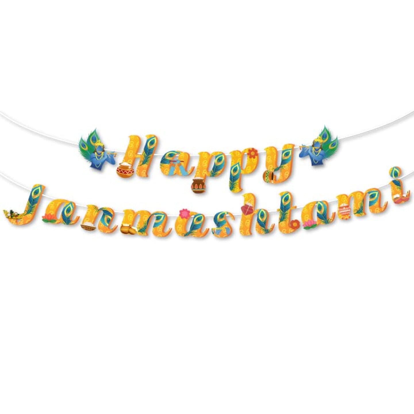 Happy Janmashtami Banners Indian Festival Bal Gopal Bunting Diy Decorations Hanging Banner for Indoor Outdoor Decoration Krishna Janmashtami Celebration Supplies Home Decor Ideas (19 Pcs)