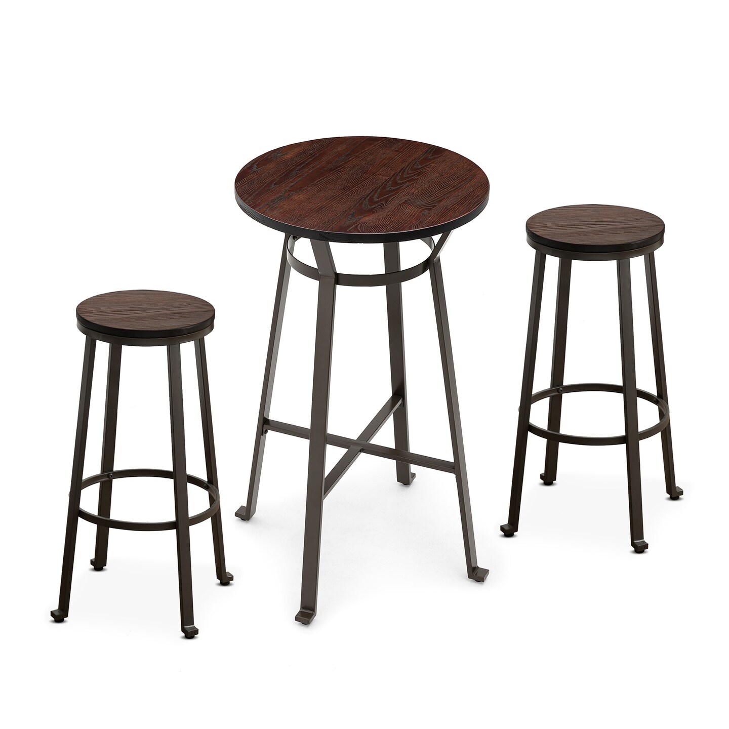 Set of 3 Steel Bar Table and Bar Stool Pub Set (1 Table+2 Stools)