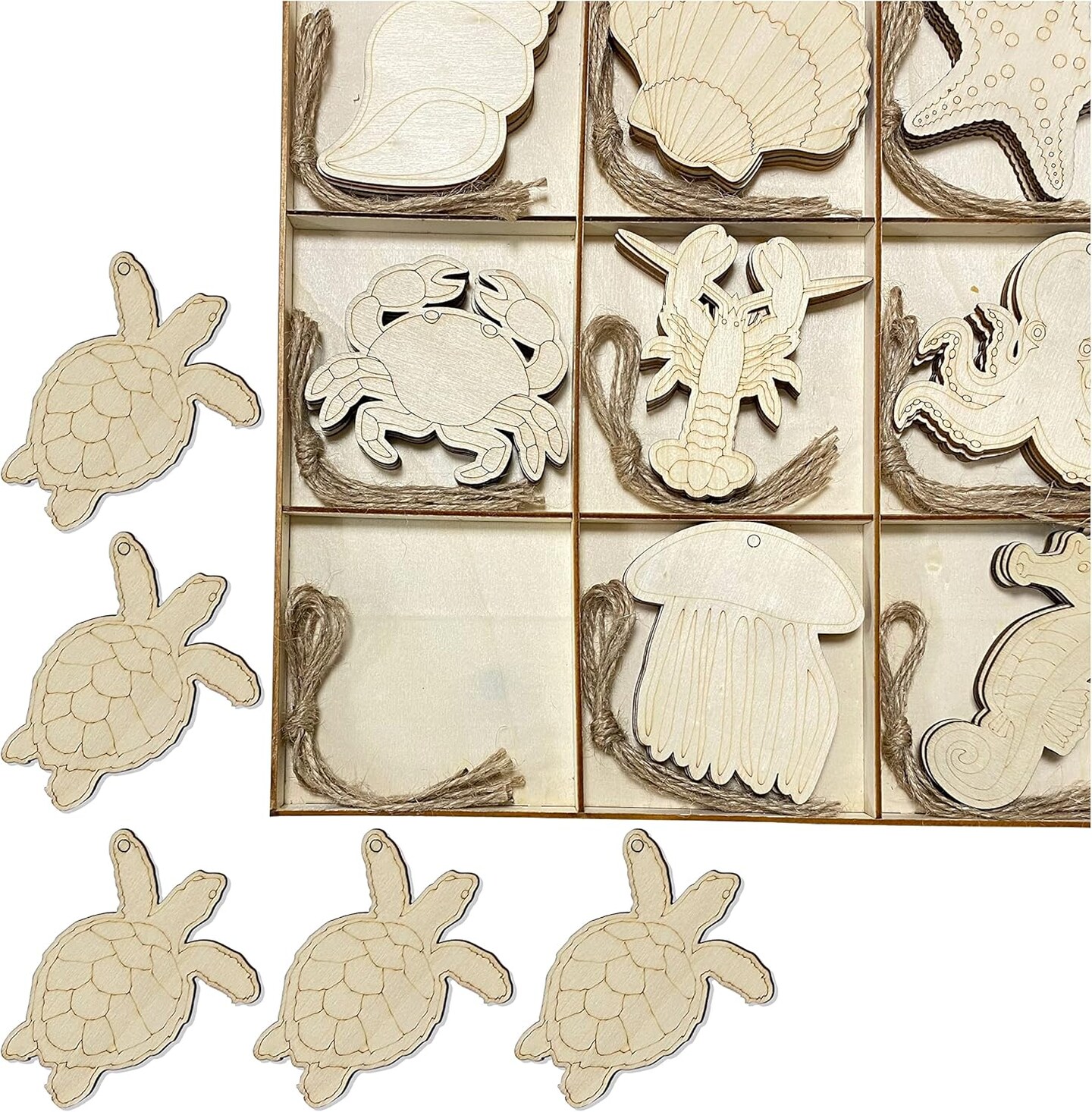 Pack Unfinished Wooden Ocean Sea Animals Cutouts for DIY Crafts 3.5 Inch 5 Peices Each