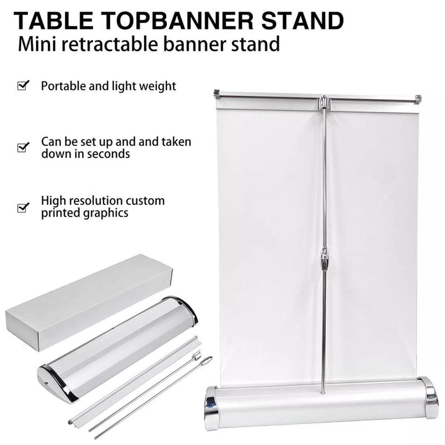 Desktop Mini Retractable Roll Up Banner Stand 8.5"x11" / A4 Table Top