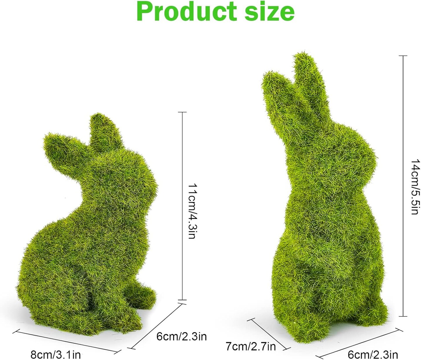Easter Bunny Decorations,Resin Moss Bunny Figurine,Garden Artificial Moss Rabbit Easter Décor Easter Party Favors Gifts(Small-2pcs)