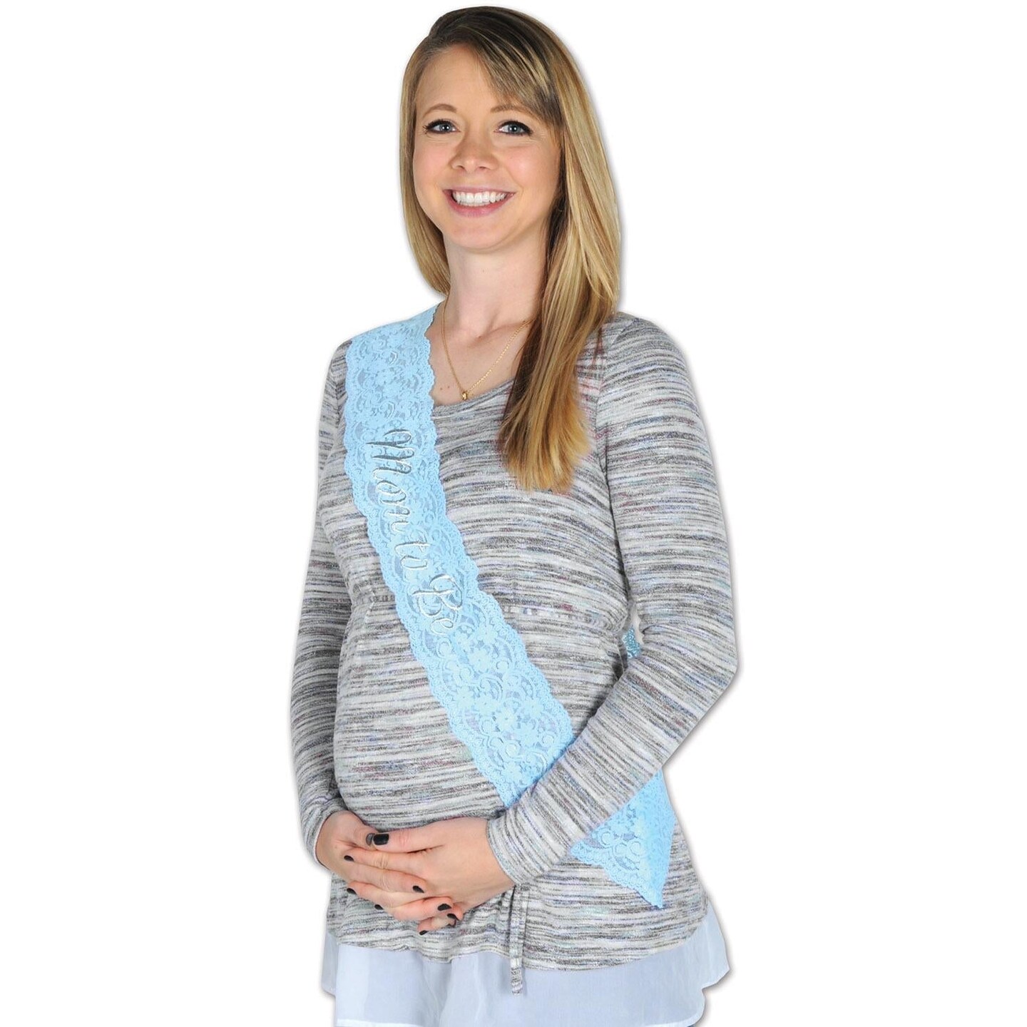 6 Pack Beistle Mom To Be Lace Sash - Light blue