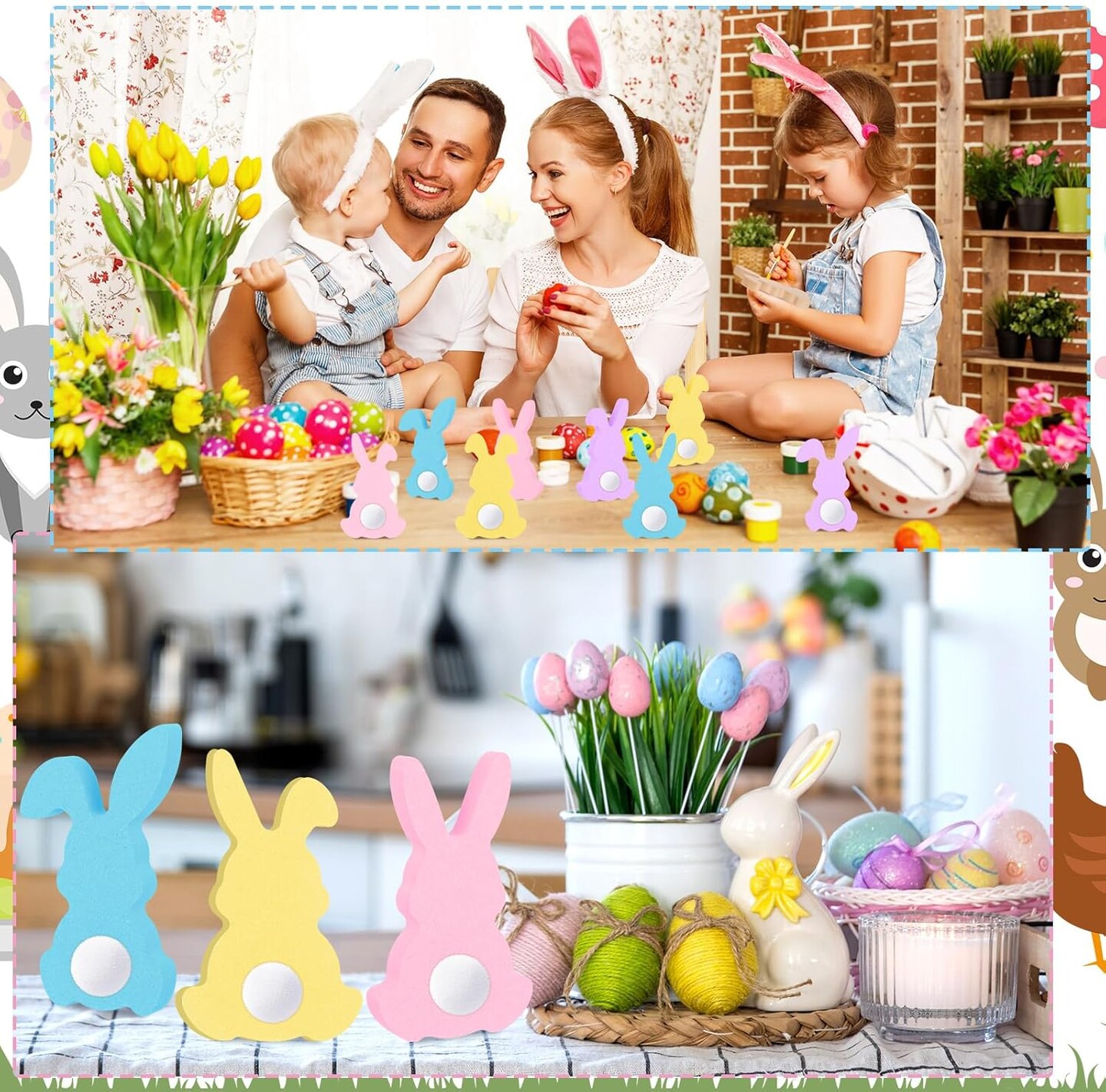22 Pcs Easter Wooden Bunny Cutouts for Crafts, Unfinished Easter Wood Cutouts Bunny Table Sign
