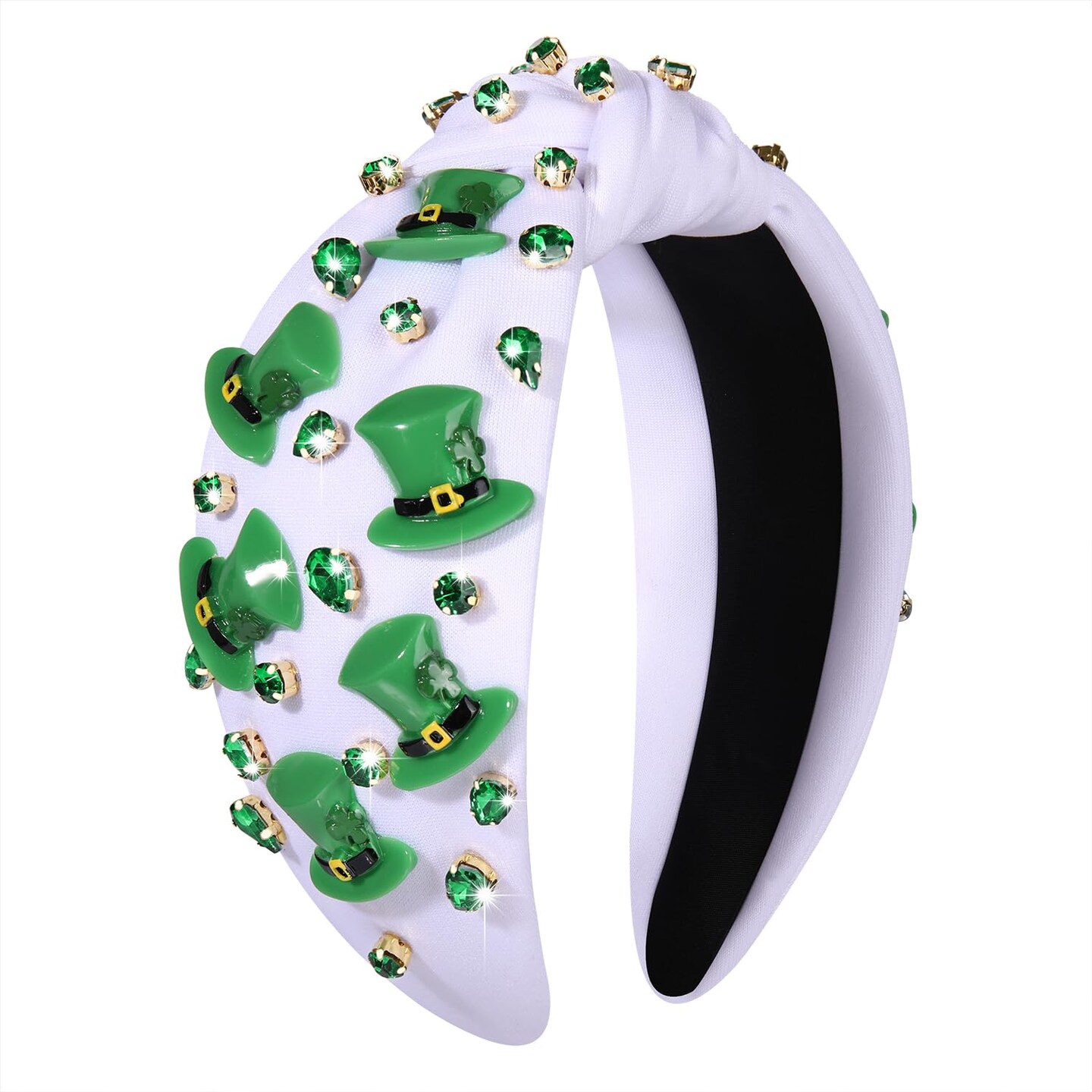St.Patrick's Day Headband for Women Green Irish Top Hat Headband Crystal Embellished Knotted Headband Green Day Party Costume Headwear Accessories Gifts (Top Hat)