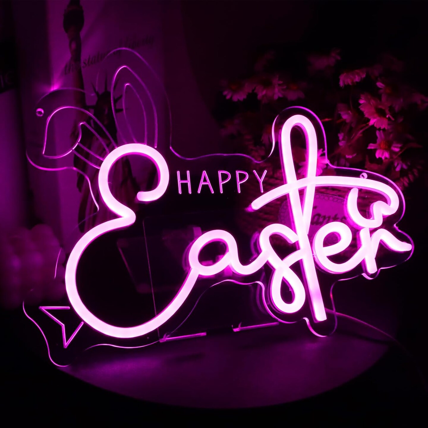 Happy Easter Neon Sign Easter Bunny Neon Light Sign Dimmable LED Signs for Wall Easter Light Up Sign Decoration Easter Rabbit Bunny Neon Wall Sign Decor Gift