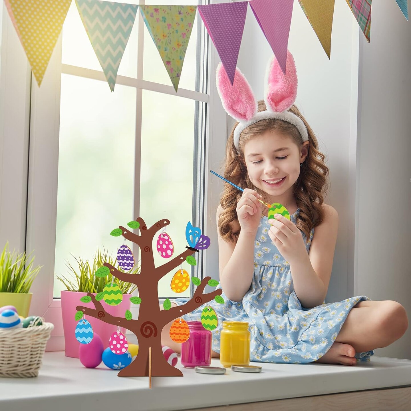 24 Pack 3D Wooden Easter Egg Tree Craft Kit for Kids Make You Own Easter Egg Tree DIY Wooden