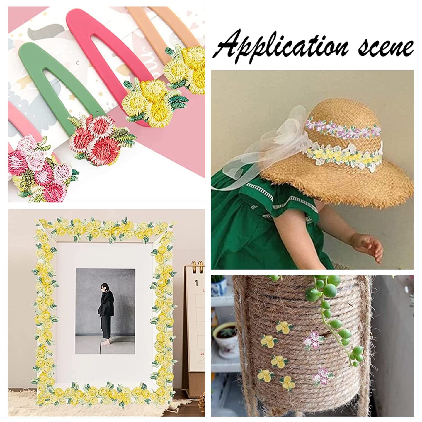 5 Colors Flower Trim Ribbon Floral DIY Lace Applique Sewing Craft Rose Lace Edge Trim Decorating Embroidered Polyester for Wedding Dresses Embellishment DIY Party Decor Clothes, 5 Yards