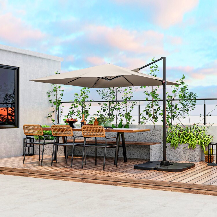Aluminum 9.5 Feet Square Patio Cantilever Umbrella with 360&#xB0; Rotation &#x26; Tilt Adjustment