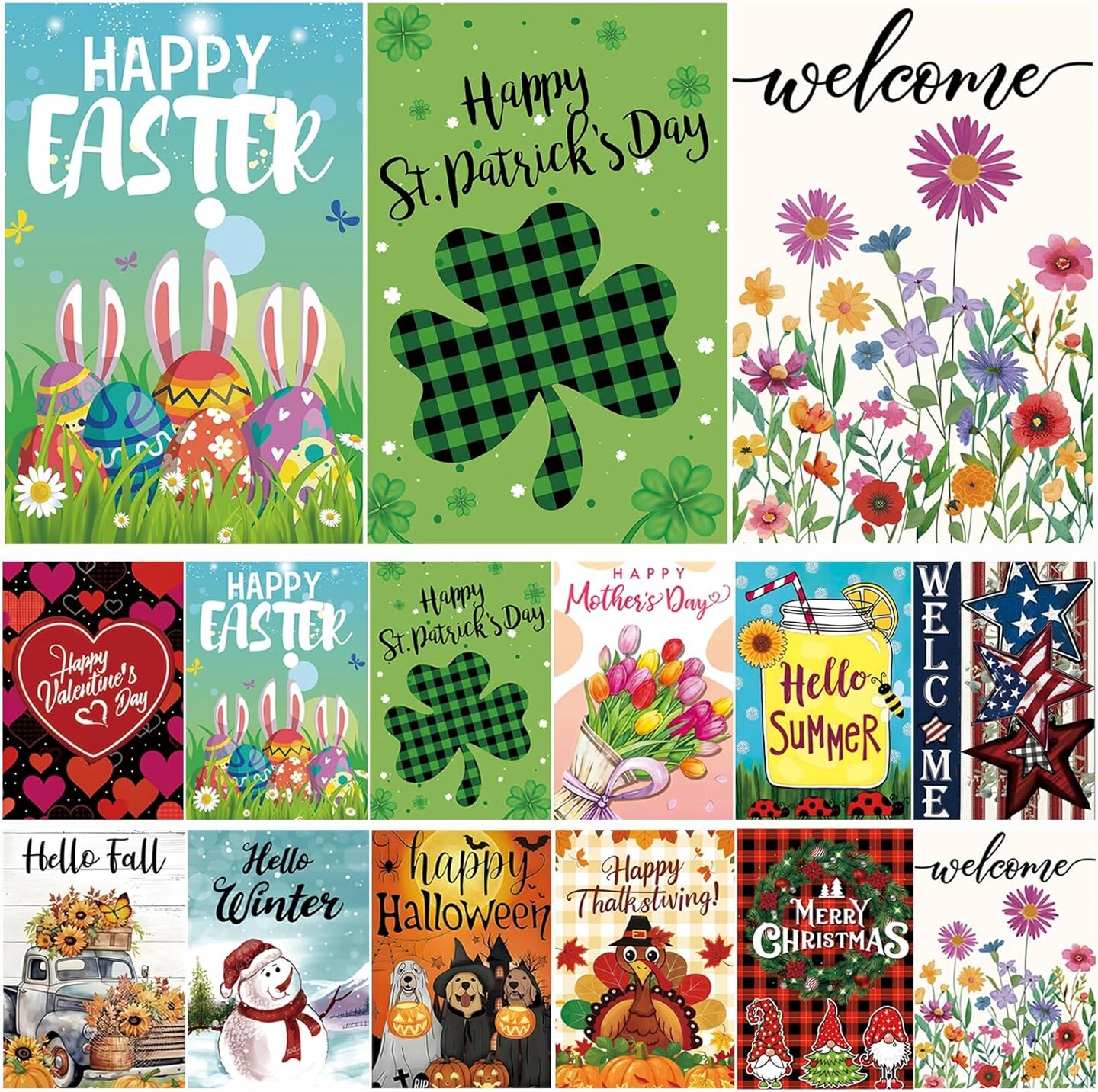 Seasonal Garden Flags Set of 12, Double Sided12x18 Inch Yard Flags, Garden Flags for Outside