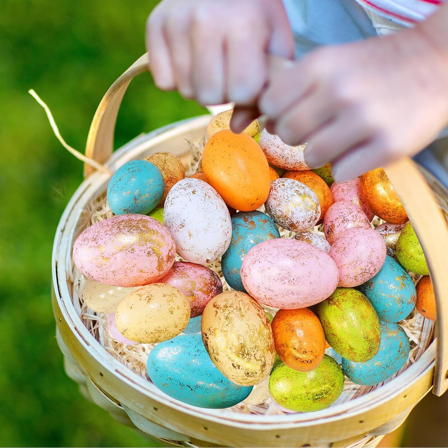 48 Pcs 6 Colors Foam Easter Eggs Assorted Pastel Gold Leaf Easter Eggs Decorative Easter Eggs Gold Speckled Easter Eggs for Easter Craft Basket Bowl Fillers Table Centerpieces Spring Party