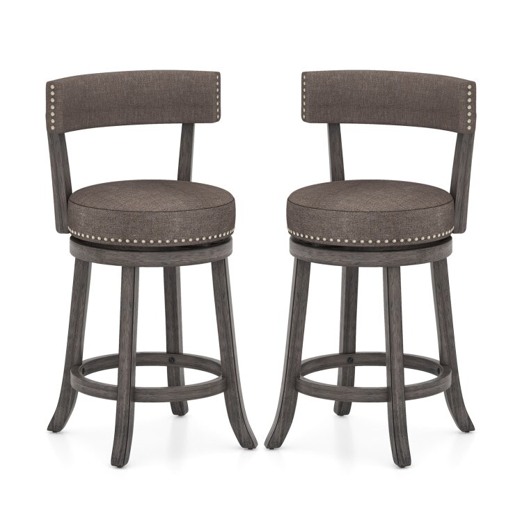 Fabric 360&#xB0; Swivel Counter Height Chairs Set of 2 with Rubber Wood Frame