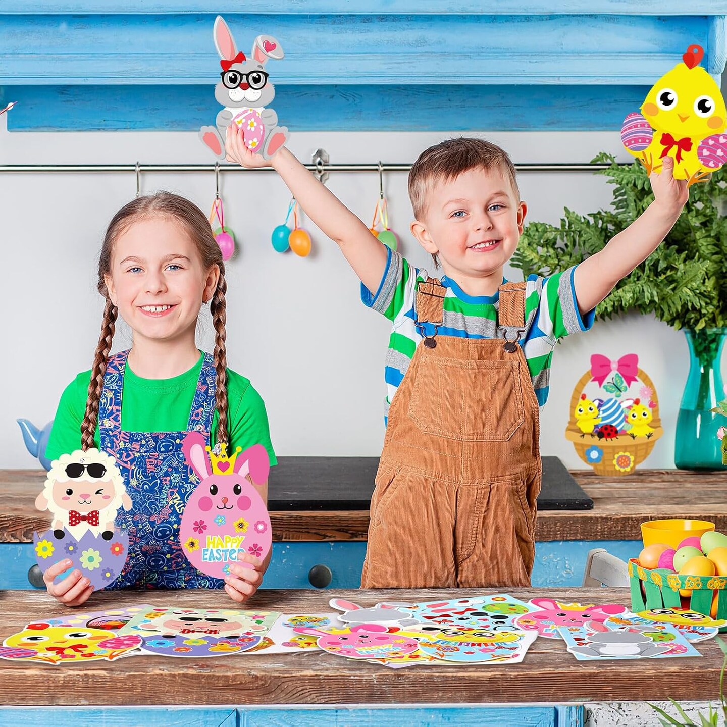 48 Pcs Easter Crafts Kits for Kids Easter Egg Bunny Crafts DIY Easter Ornament Kit Make Your Own Easter Craft Stickers Easter Activities for Kids Easter Party Classroom Favors Decor Supplies