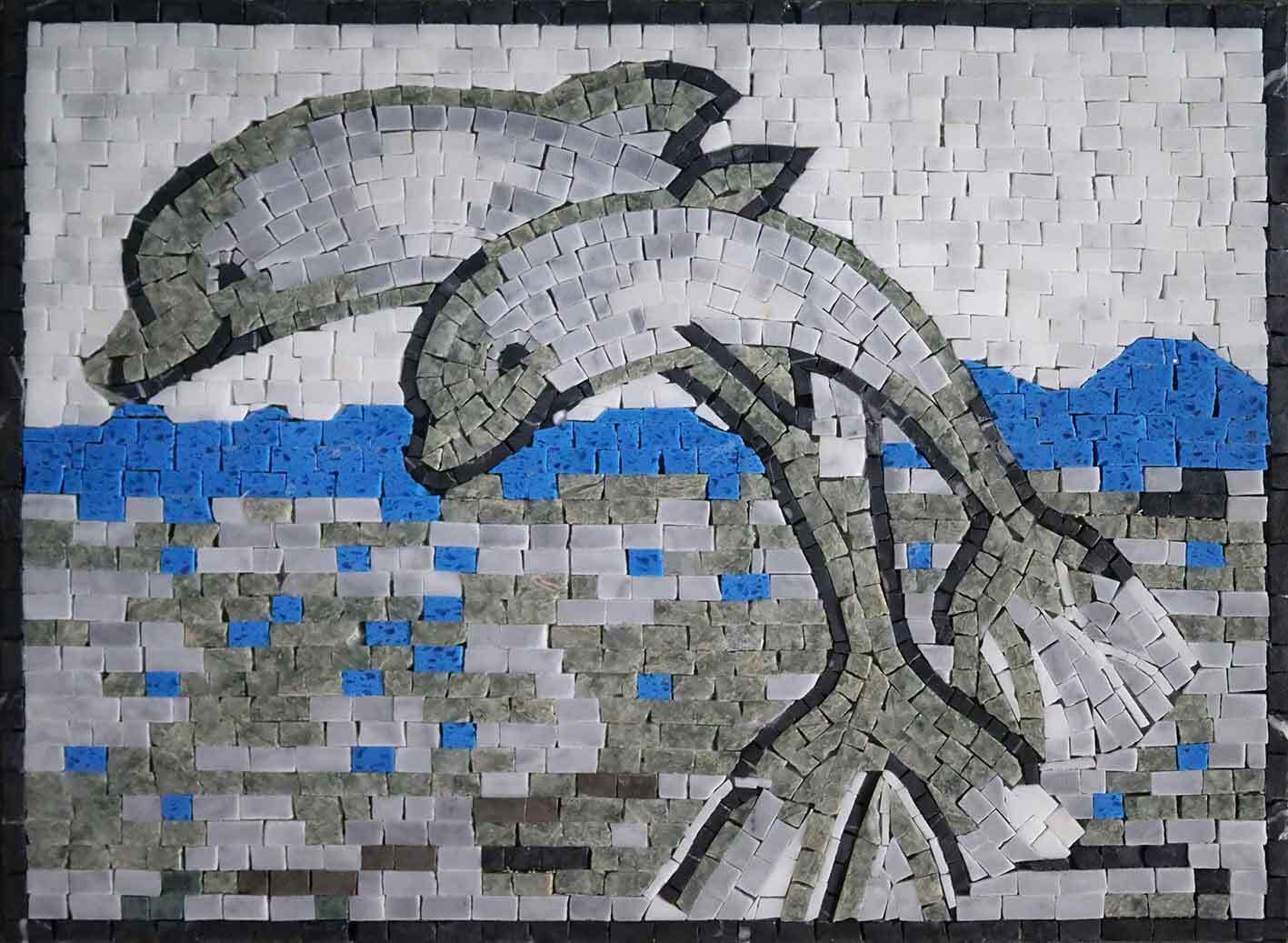 product name is Nautical Mosaic - Two Grey Dolphins