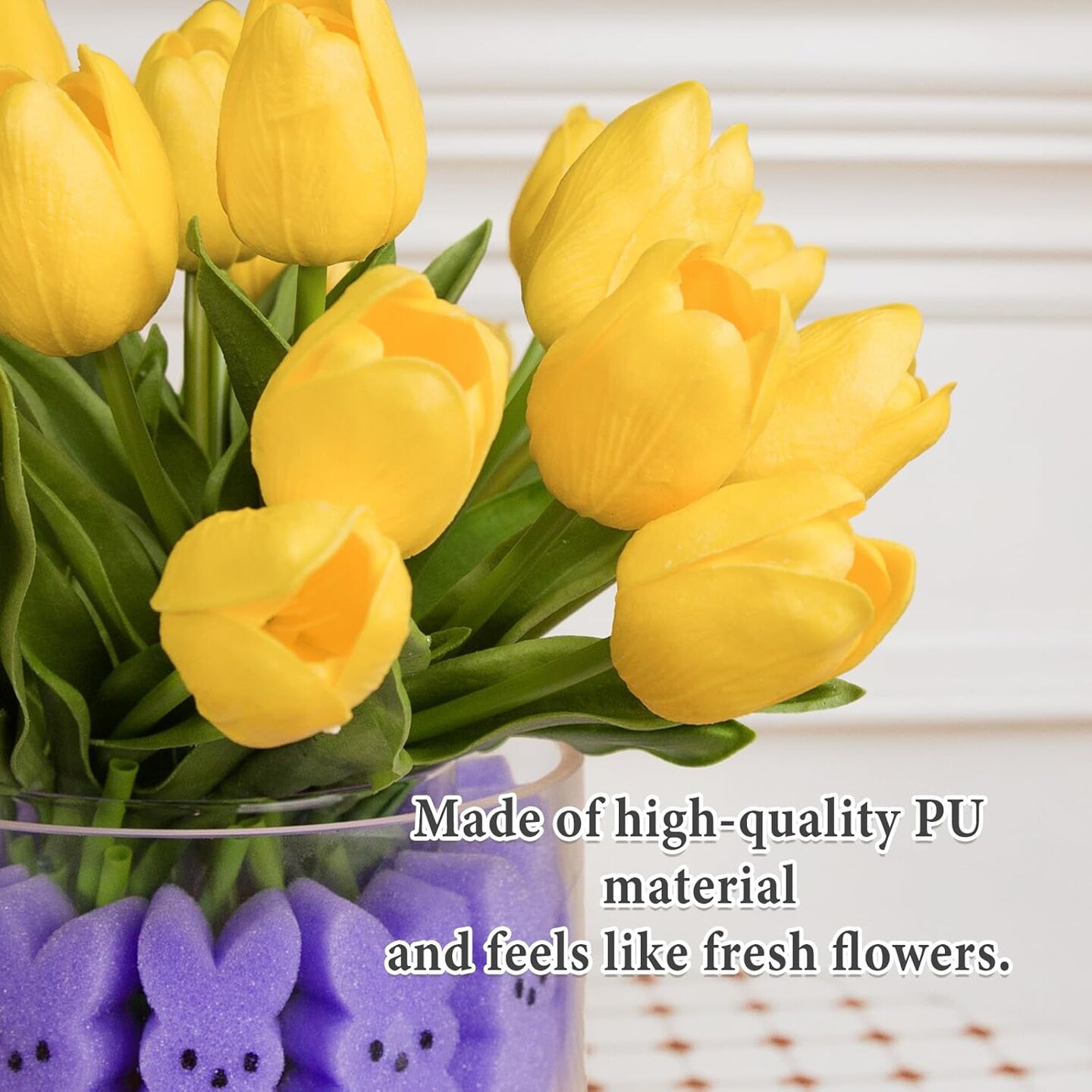 Easter Decorations - Easter Peeps Decor - 15 Artificial Tulips with 45 Bunnies Vase Filler Set