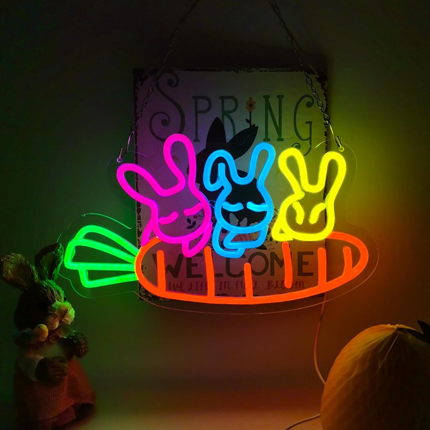 Easter Rabbit Neon Sign for Easter Decorations, Party Home Room Decor, Wall Decor, Easter Gifts for Kids