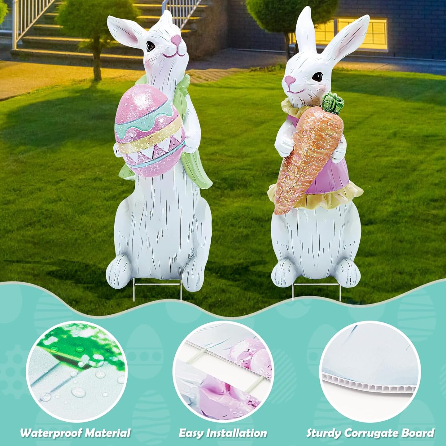 2 PCS Large Easter Decorations Outdoor Easter Yard Signs Easter Yard Decorations Outdoor with Metal Stakes