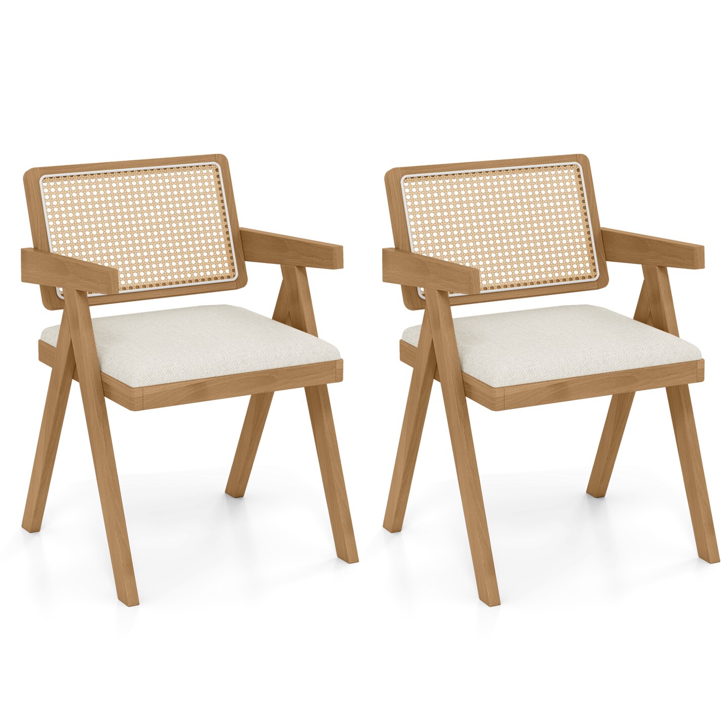 Set of 2 Rattan Accent Chairs with Padded Cushion &#x26; Rubber Wood Frame for Living Room