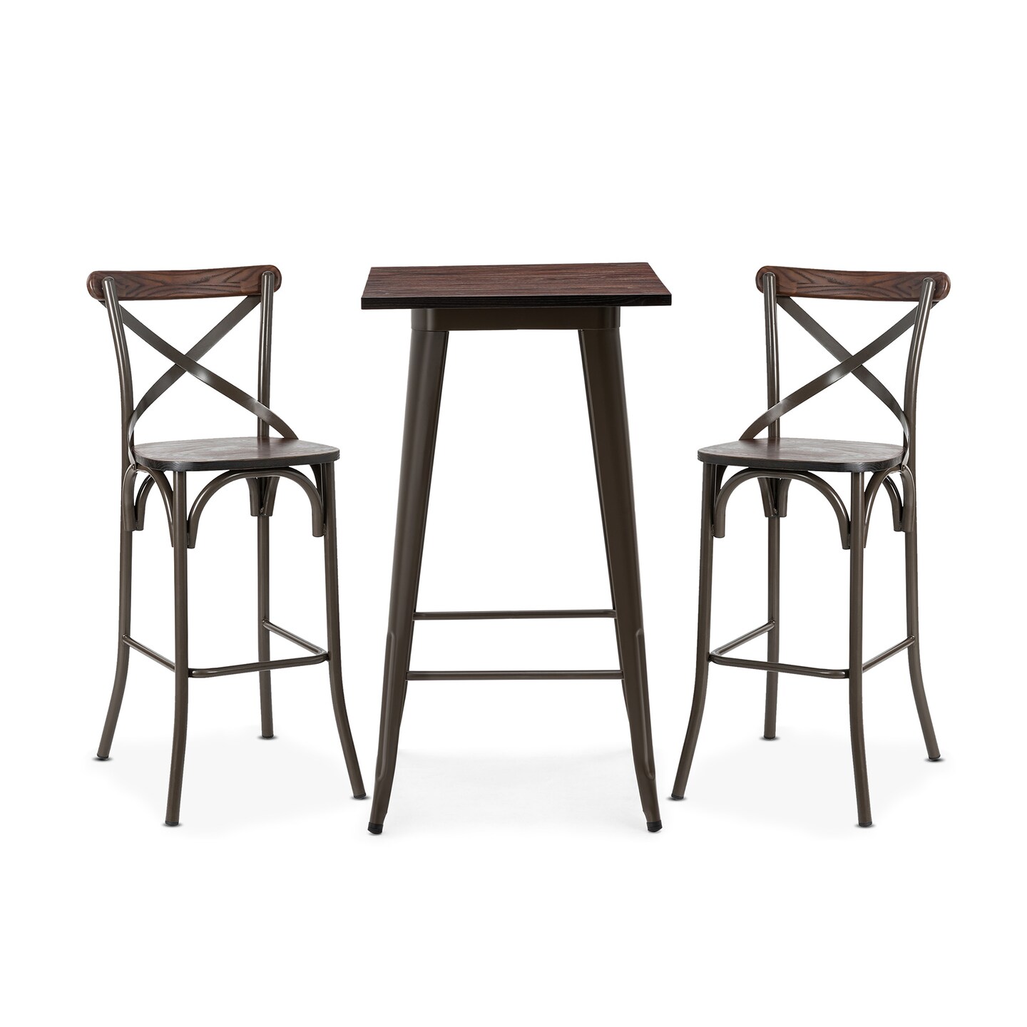 3 Piece Pub Table and Bar Chair Set - Steel Square Bar Table and Bar Chair Set