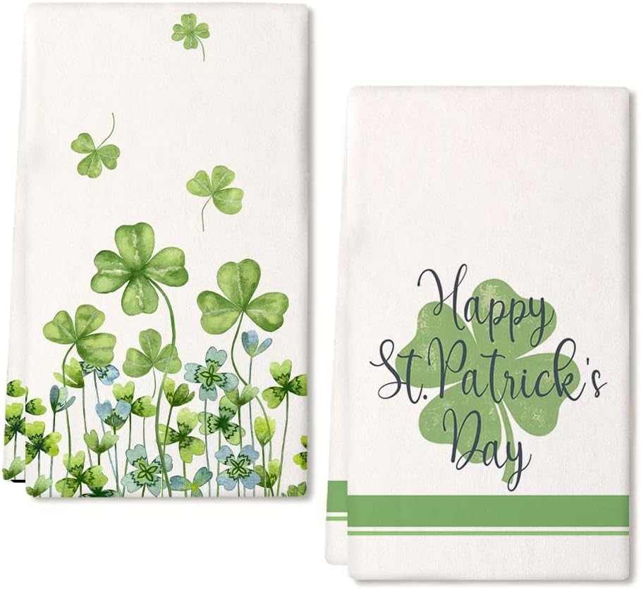 St Patricks Day Green Stripe Kitchen Towels Dish Towels St. Patrick's Day Decorations for Home Décor Ultra Absorbent Bar Drying Cloth 18x26 Inch Hand Towel for Cooking Set of 2
